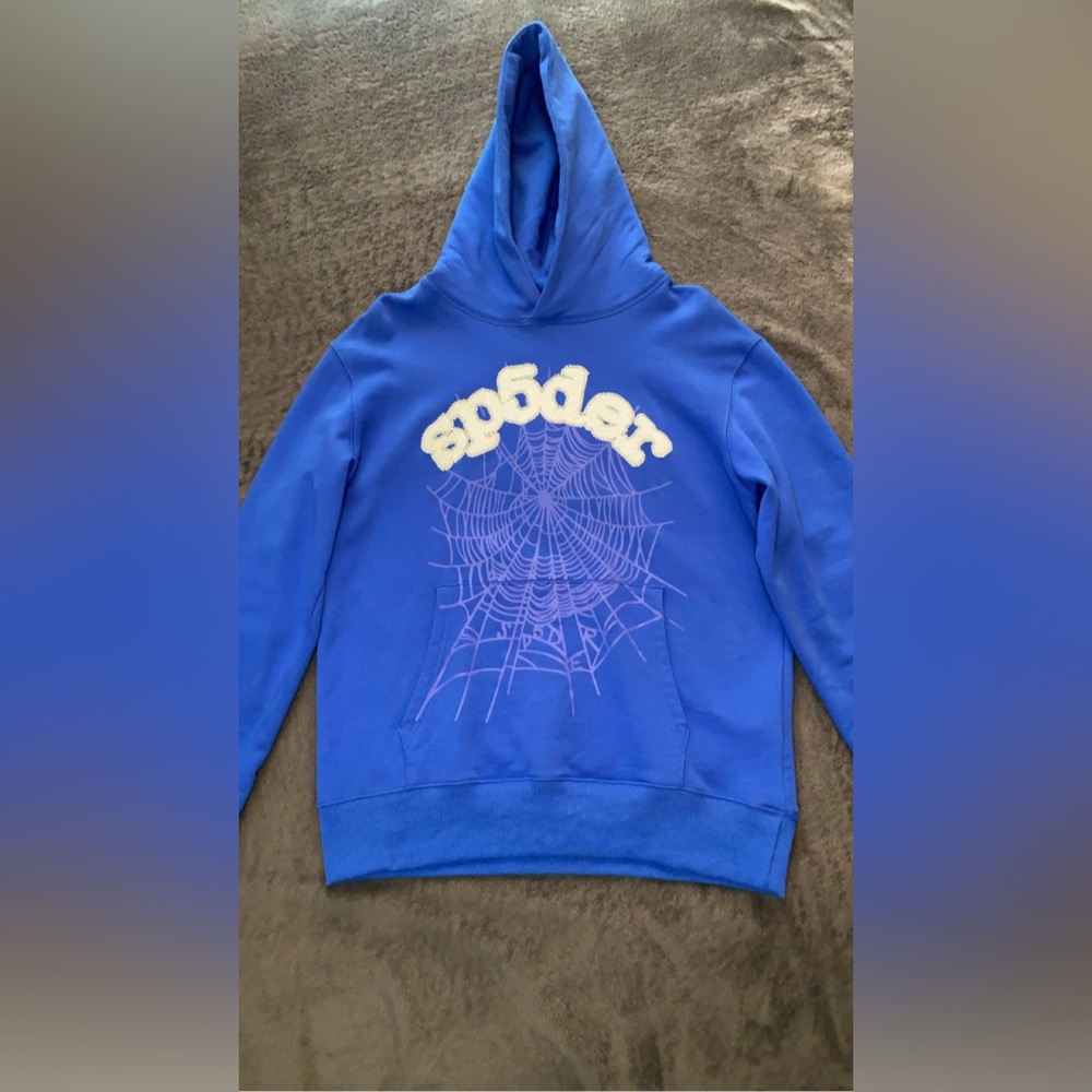 Blue and white spider web hoodie - legacy blue